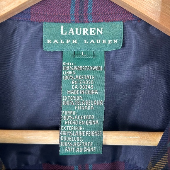 Lauren Ralph Lauren Jacket Womens L Burgundy Worsted Wool Tartan Plaid Zip Front - Picture 11 of 12